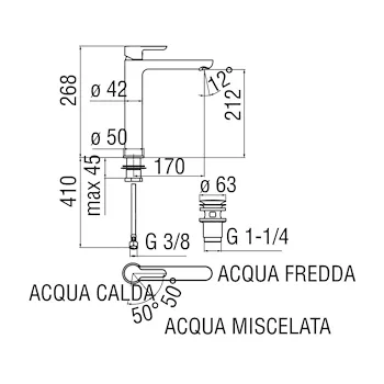 Abc rubinetto lavabo monoleva a bocca alta codice prod: ABE87128/2CR product photo Foto1 L2