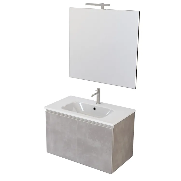 Classic mobile bagno sospeso grigio caldo 80 cm con lavabo, specchio e lampada led codice prod: CL.80G.L.SR.L product photo