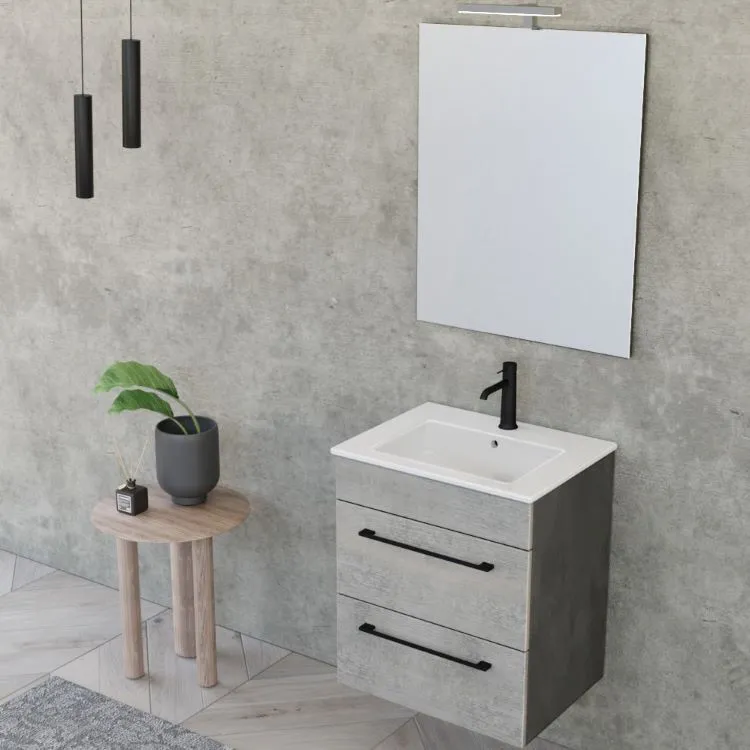 Easy mobile sospeso 55 cm con lavabo e specchio e lampada led cemento codice prod: 5SMRK13.047 product photo