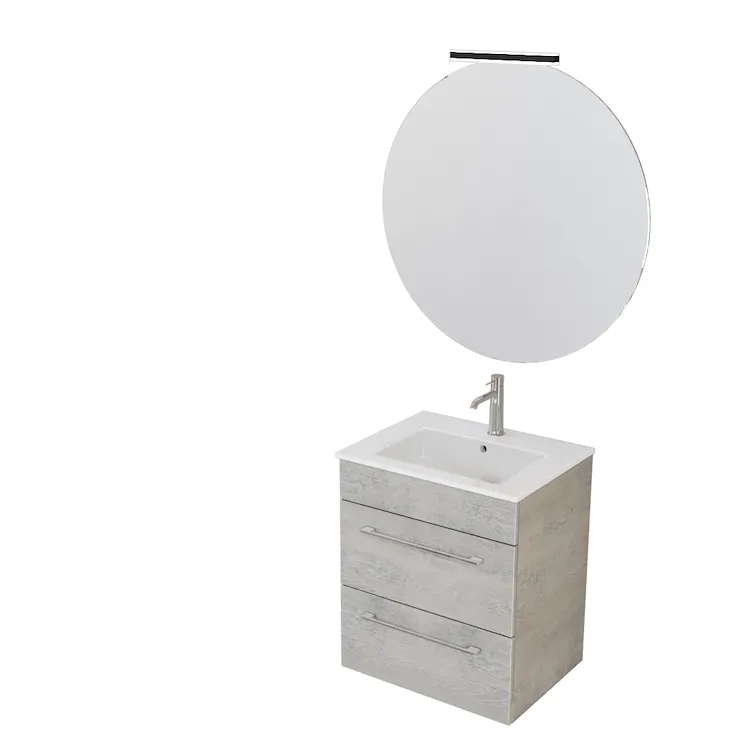 Easy mobile sospeso 55 cm con lavabo e specchio tondo e lampada led cemento codice prod: 5SMRK10.047 product photo
