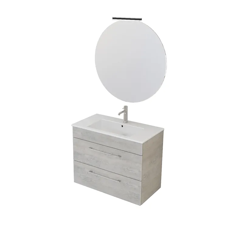 Easy mobile sospeso 81 cm con lavabo e specchio tondo e lampada led cemento codice prod: 5SMRK22.047 product photo