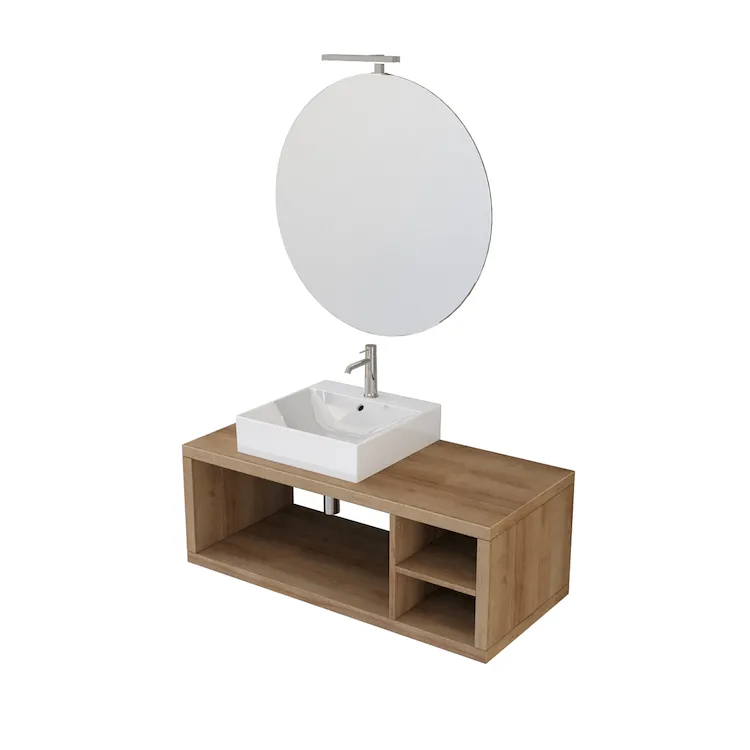 Home mobile 110cm sospeso con lavabo, specchio tondo lampada led con consolle a vista rovere farnia codice prod: 5DMSK36.056 product photo