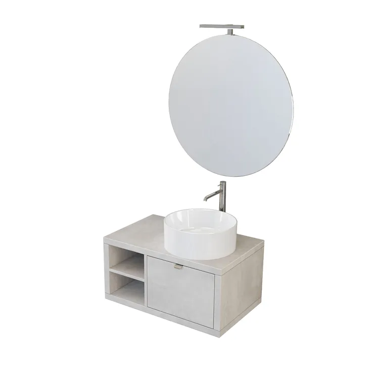 Home mobile 80 cm sospeso con lavabo, specchio tondo e lampada led grigio cielo codice prod: 5DMSK22.049 product photo