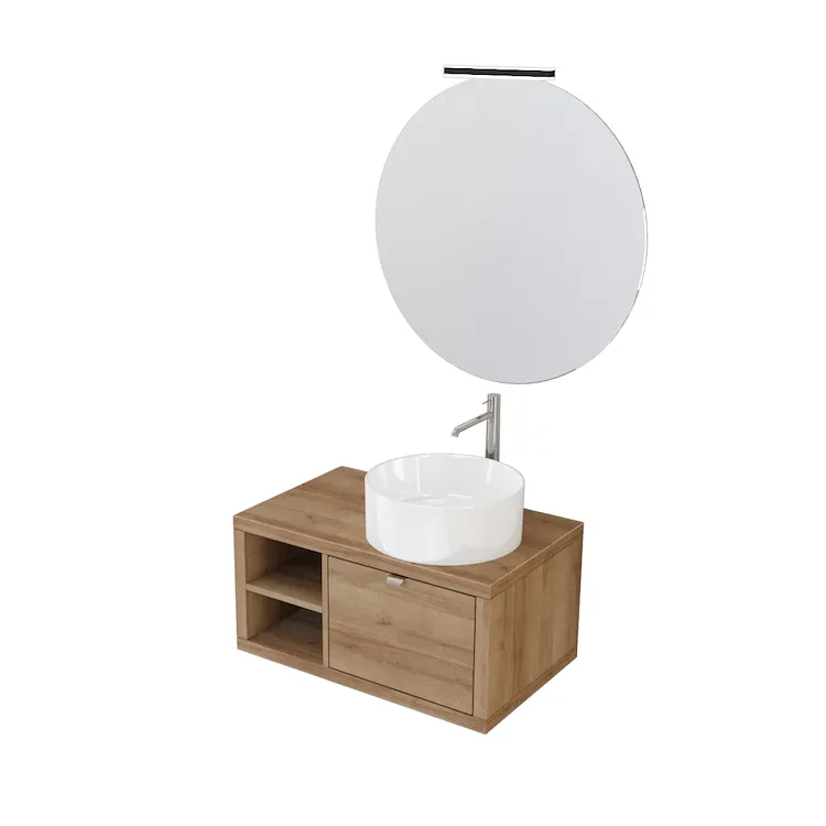 Home mobile 80 cm sospeso con lavabo, specchio tondo e lampada led rovere farnia codice prod: 5DMSK27.056 product photo